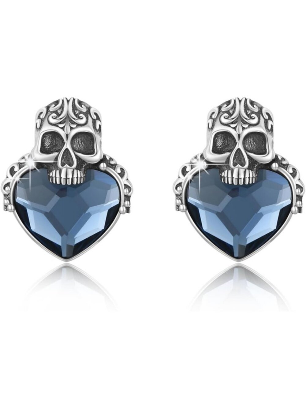 Gothic Skull Stud Earrings in 925 Sterling Silver | Halloween Jewelry Gift for